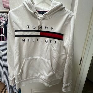 Tommy Hilfiger White Crewneck Sweatshirt with Red and Black Stripe